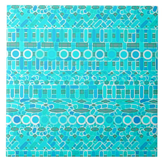 Tribal Batik - turquoise, aqua and grey Ceramic Tile (Front)