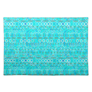 Tribal Batik - turquoise, aqua and grey Cloth Placemat