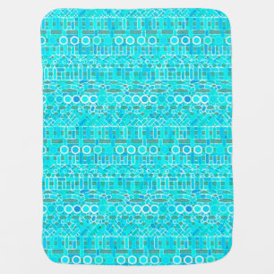 Tribal Batik - turquoise, aqua and grey Stroller Blanket