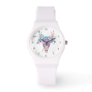 *~* Tribal Beachy Antlers Horn Skull Boho Flowers Watch