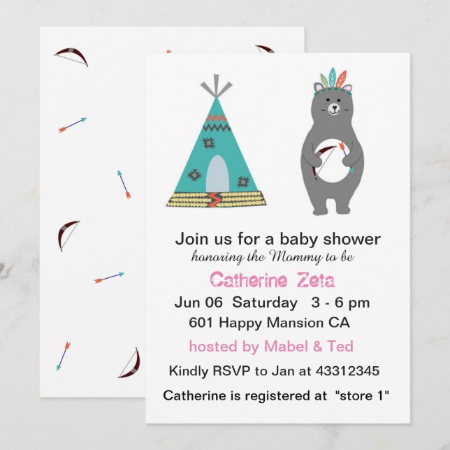 Tribal Bear Baby Shower Card (Front/Back)