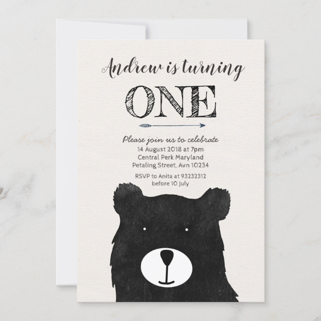 tribal bear birthday invitation (Front)