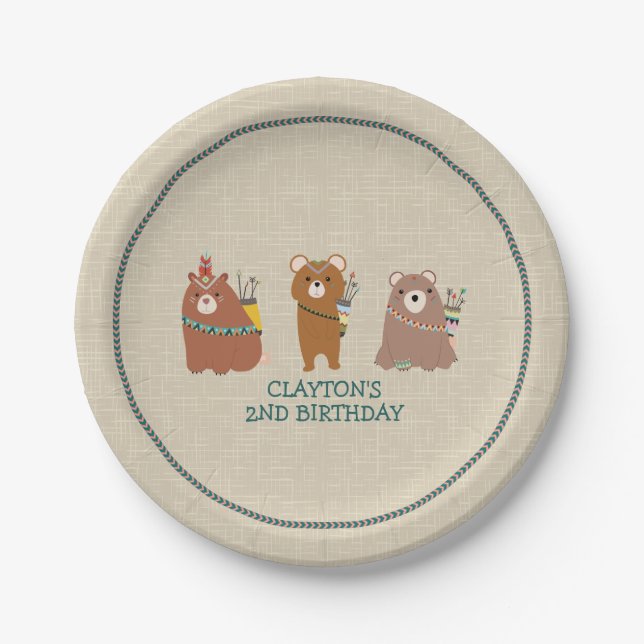 Tribal Bear Birthday Paper Plates (Front)