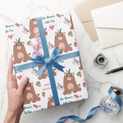 Tribal Bear Happy Birthday Wrapping Paper