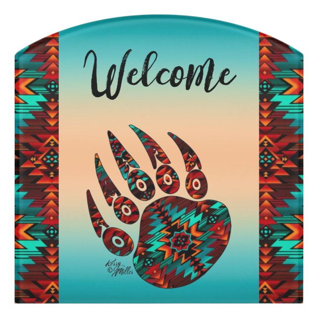 Tribal Bear Paw Welcome Door Sign (Contour Front)