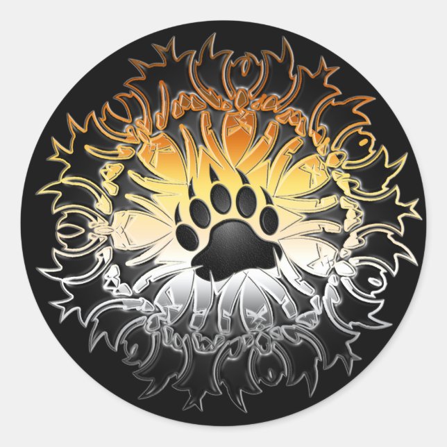 Tribal Bear Pride Paw Classic Round Sticker (Front)
