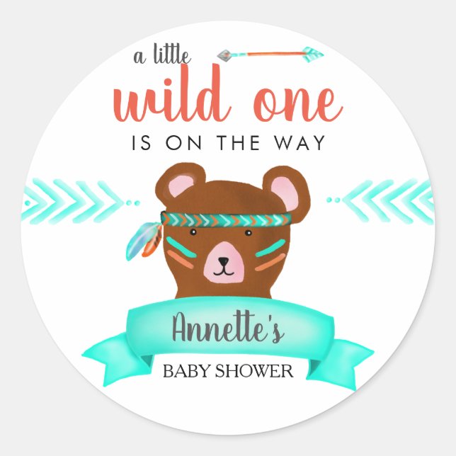 Tribal Bear | Wild One Baby Shower Classic Round Sticker (Front)