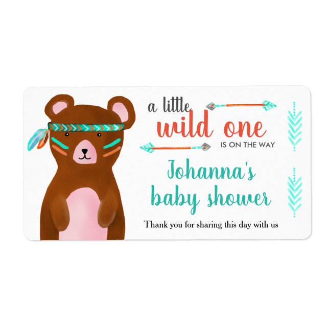 Tribal Bear | Wild One Baby Shower Thank You Label (Front)