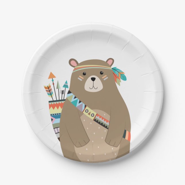 Tribal Bear Woodland Forest Birthday Baby Shower Paper Plates (Front)