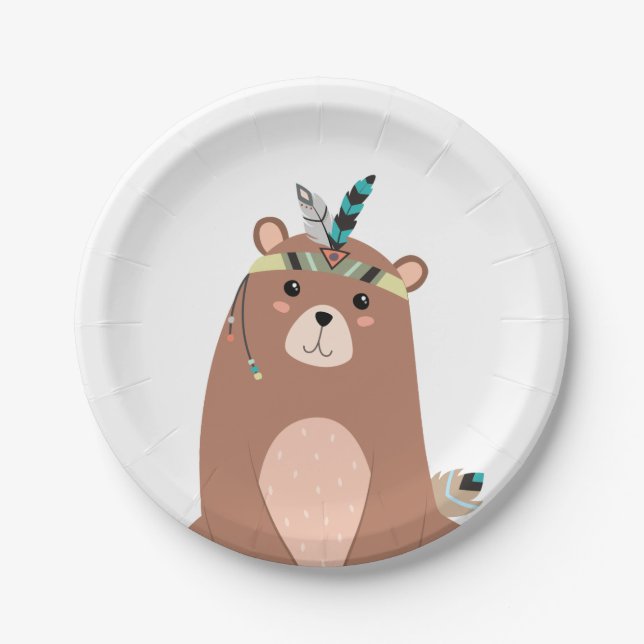 Tribal Bear Woodland Forest Birthday Boho Baby Paper Plates (Front)