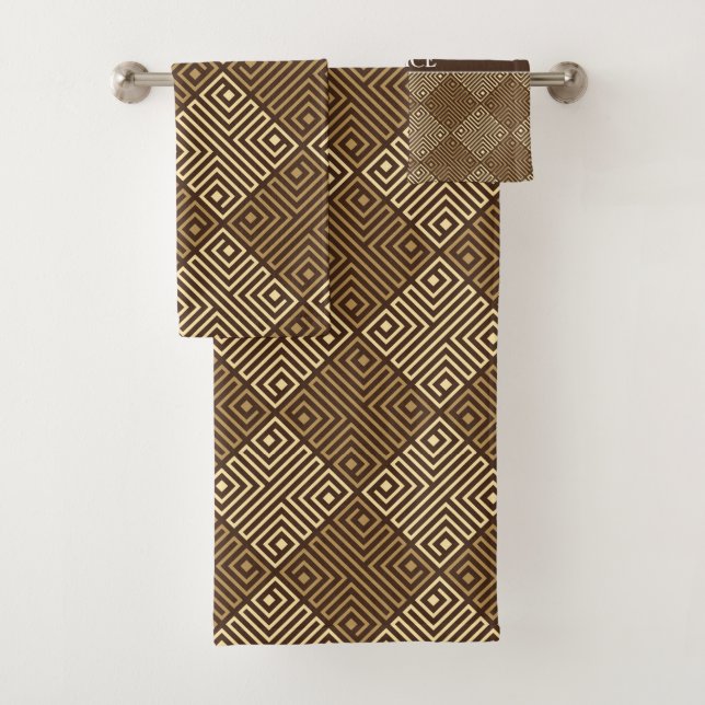Tribal Beige Brown Minimal Pattern Bath Towel Set (Insitu)