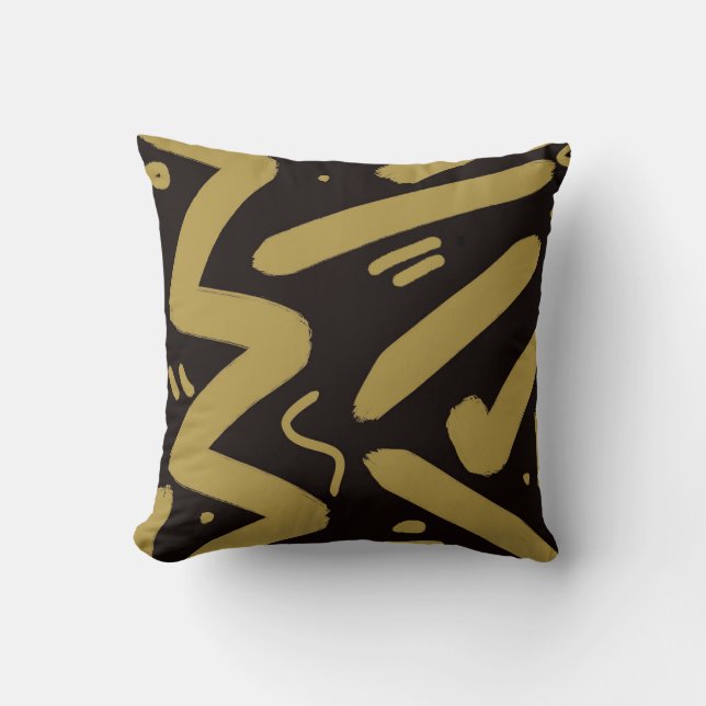 Tribal Black and Gold Throw Pillow (Front)