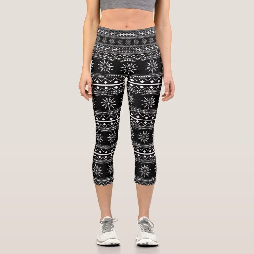 Tribal Black and White Geometrical Floral