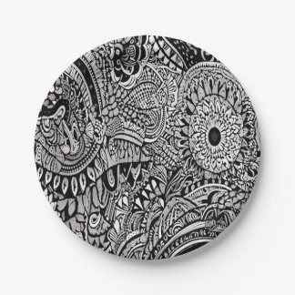 tribal black and white paper plates