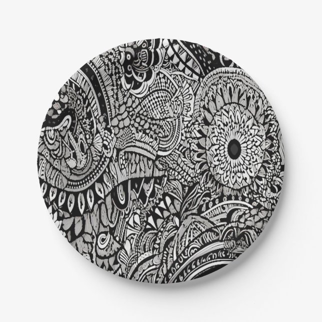 tribal black and white paper plates (Front)