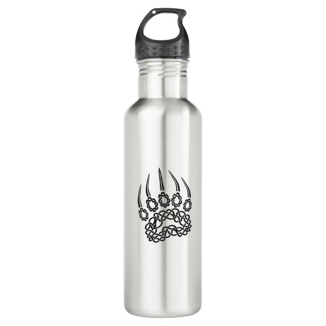 Tribal Black Bear Paw Stainless Steel Water Bottle (Front)