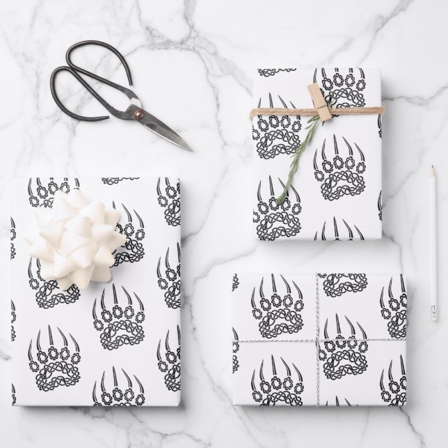 Tribal Black Bear Paw Wrapping Paper Sheets (Front)
