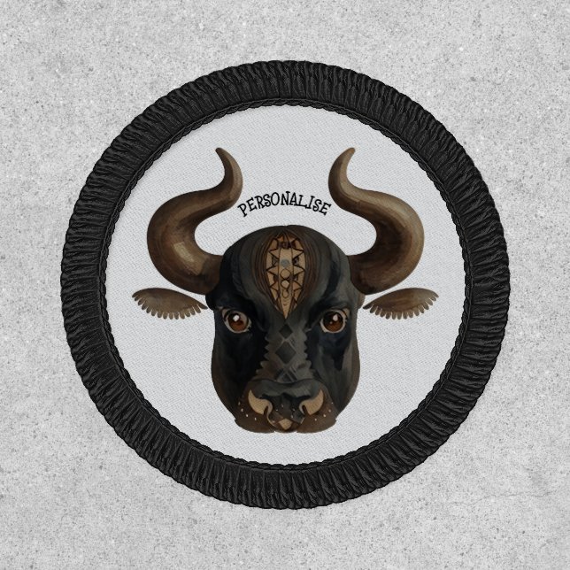 Tribal Black Bull Taurus Zodiac Symbol Spiritual  Patch (Front)
