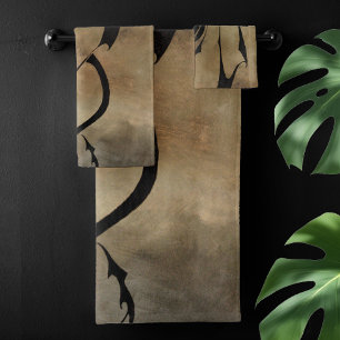 Tribal Black Dragon Silhouette Stone Fantasy Bath Towel Set