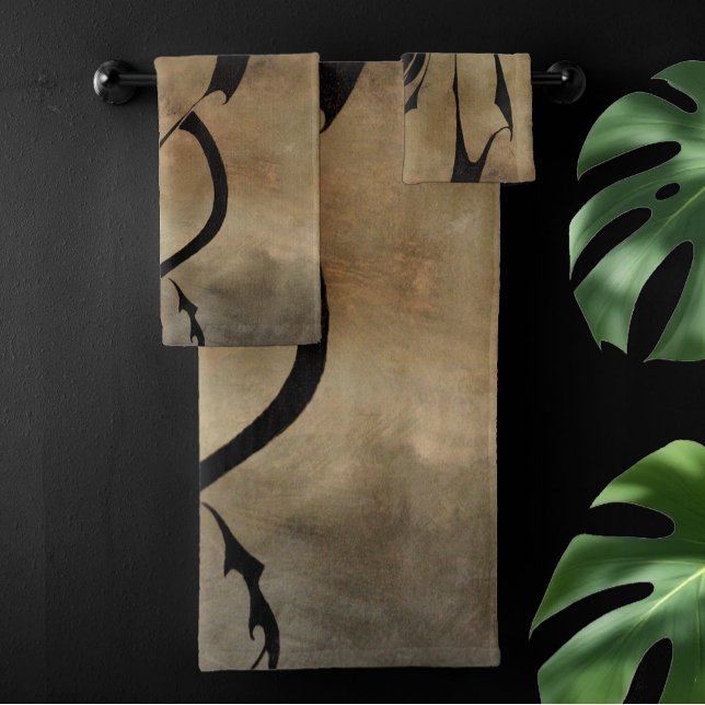 Tribal Black Dragon Silhouette Stone Fantasy Bath Towel Set (Creator Uploaded)