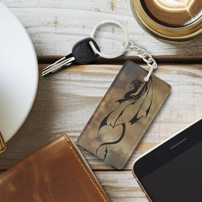 Tribal Black Dragon Silhouette Stone Fantasy Keychain (Creator Uploaded)