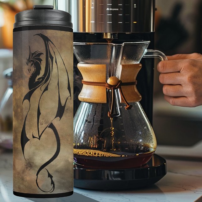 Tribal Black Dragon Silhouette Stone Fantasy Thermal Tumbler (Creator Uploaded)
