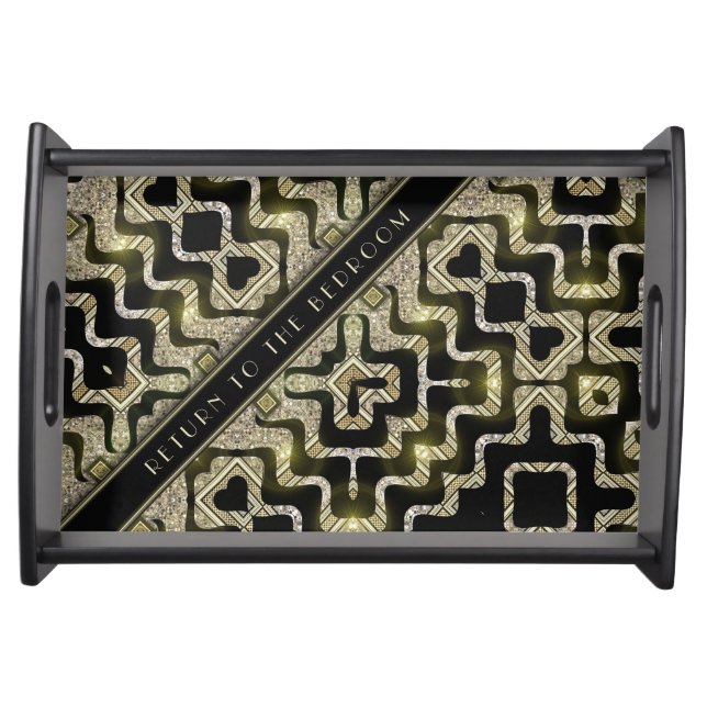 Tribal Black Gold Glam Personalized Serving Trays (Front)