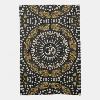 Tribal Black Gold Silver Om Mandala Cloth Banner