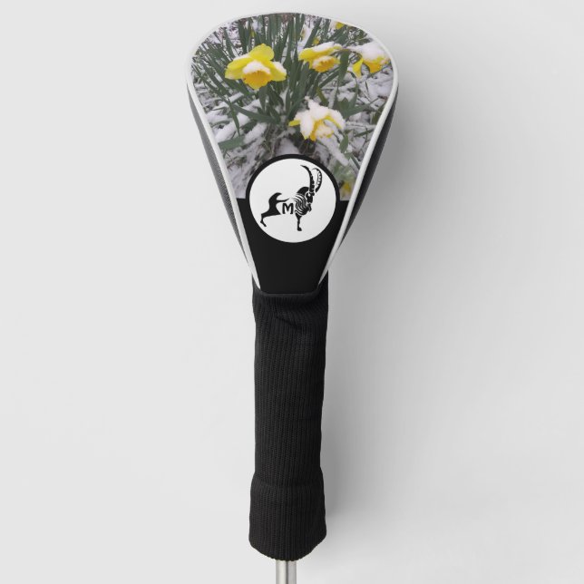 Tribal Black Ram Silhouette Monogram w Photo Golf Head Cover (Front)