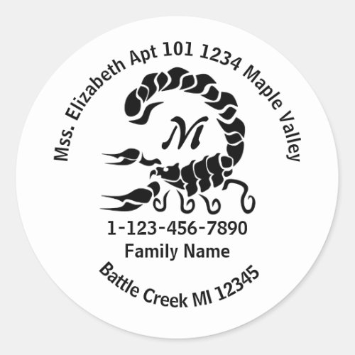 Tribal Black Scorpion Family Home Address Classic Round Sticker