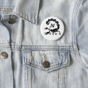 Tribal Black Scorpion Monogram Button