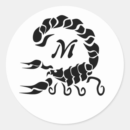 Tribal Black Scorpion Monogram Classic Round Sticker