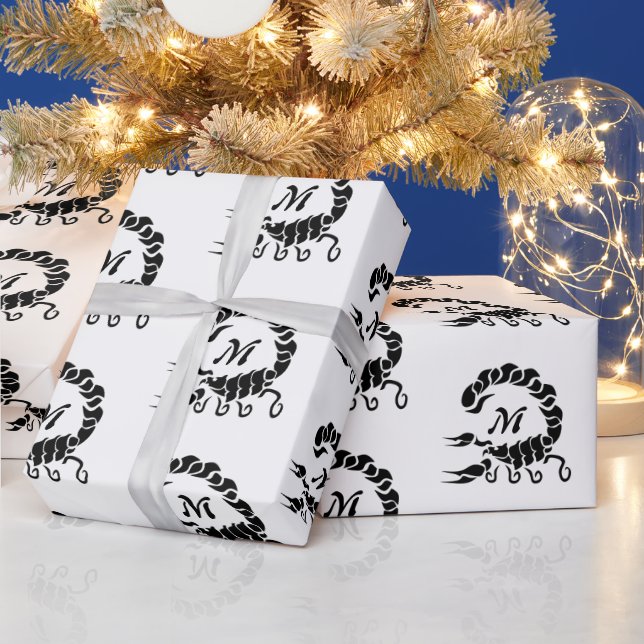 Tribal Black Scorpion Monogram Wrapping Paper (Holidays)
