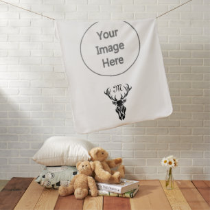 Tribal Black Stag Silhouette Monogram Baby Blanket