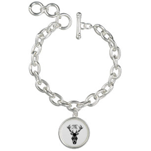 Tribal Black Stag Silhouette Monogram Bracelet
