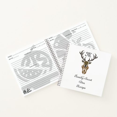 Tribal Black Stag Silhouette Monogram Deer Recipes Notebook