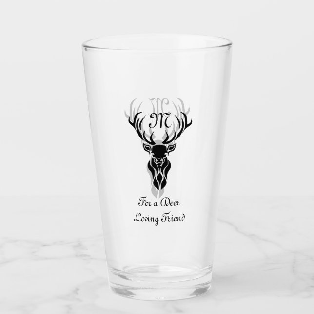 Tribal Black Stag Silhouette Monogram Glass (Front)