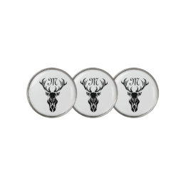 Tribal Black Stag Silhouette Monogram Golf Ball Marker