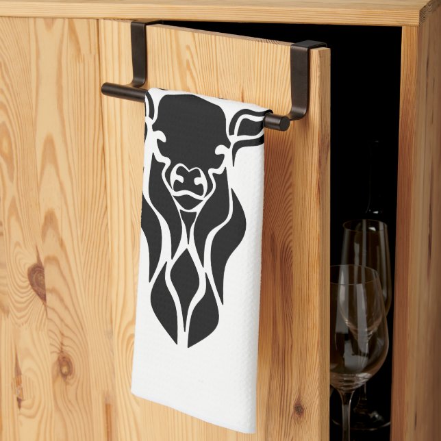 Tribal Black Stag Silhouette Monogram Kitchen Towel (Thirds Fold)