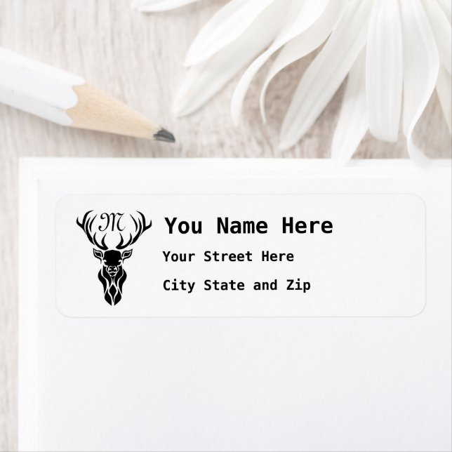 Tribal Black Stag Silhouette Monogram Label (Insitu)