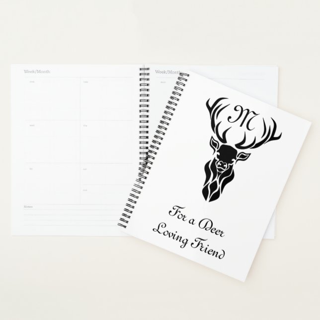 Tribal Black Stag Silhouette Monogram Planner (Display)