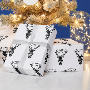 Tribal Black Stag Silhouette Monogram Wrapping Paper