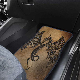 Tribal Black Stone Fantasy Dragon Car Floor Mat