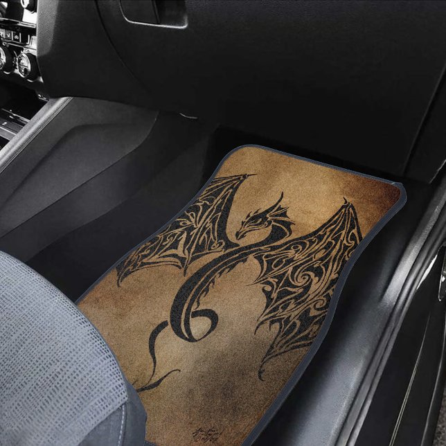 Tribal Black Stone Fantasy Dragon Car Floor Mat (Creator Uploaded)