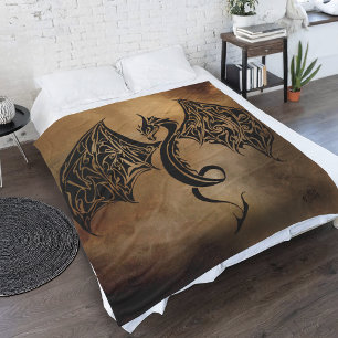 Tribal Black Stone Fantasy Dragon Fleece Blanket