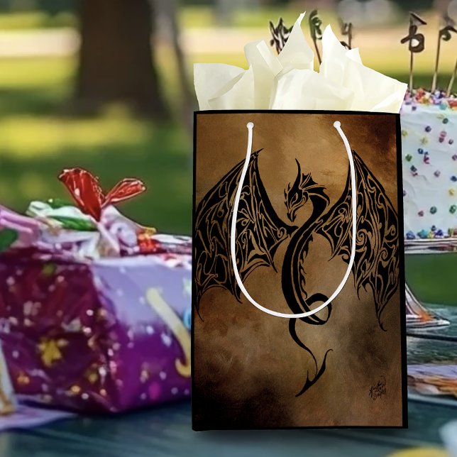 Tribal Black Stone Fantasy Dragon Medium Gift Bag (Creator Uploaded)