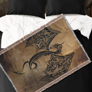 Tribal Black Stone Fantasy Dragon Throw Blanket
