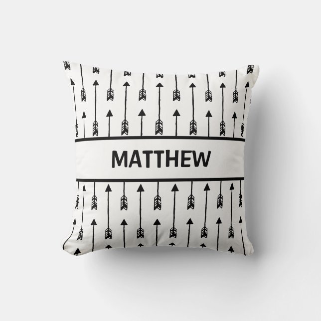 TRIBAL Black White Arrow Nursery Baby Throw Pillow (Front)