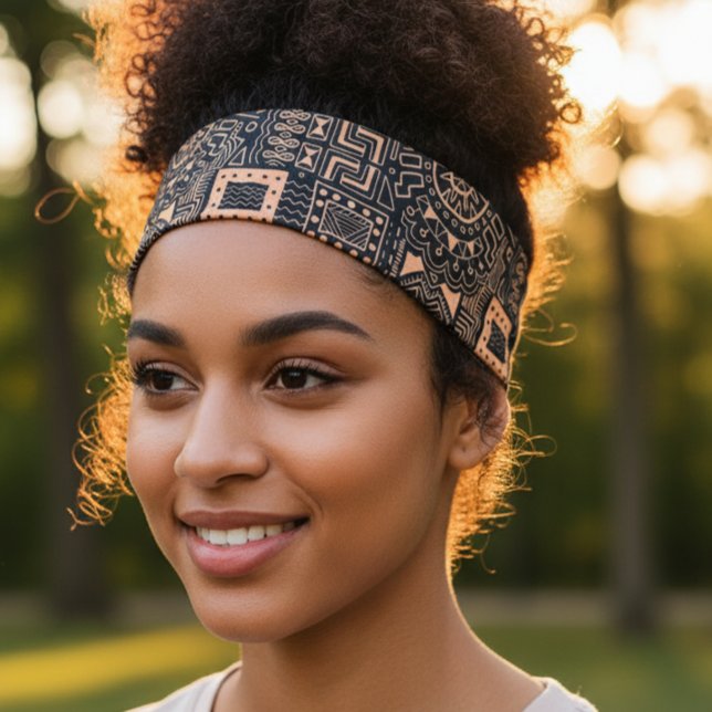 Tribal Black White Ethnic Geometric African Tie Headband (Creator Uploaded)
