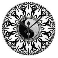 Tribal Black White YinYang Balance Your Time Large Clock